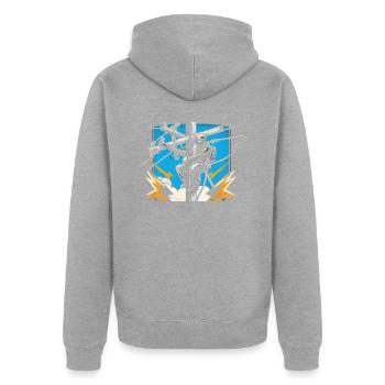 Elektriker am Mast - Starkstrom-Profi - Unisex Premium Bio Zip Hoodie - Grau meliert - Hinten - Nico (187cm)