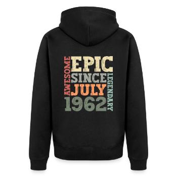 July 1962 Vintage Vintage Birthday Gift - Unisex Premium Organic Zip Hoodie - black - Back - Nico (187cm)