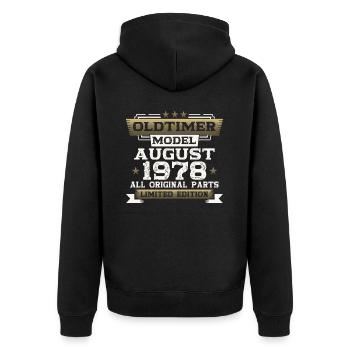 45th Birthday Man Oldtimer August Vintage 1978 - Veste à capuche bio Premium Unisexe - noir - Dos - Nico (187cm)
