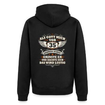 Als Gott mich vor 35 Jahren schuf 35 Geburtstag - Unisex Premium Bio Zip Hoodie - Schwarz - Hinten - Nico (187cm)
