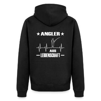 Angeln - Unisex Premium Bio Zip Hoodie - Schwarz - Hinten - Nico (187cm)