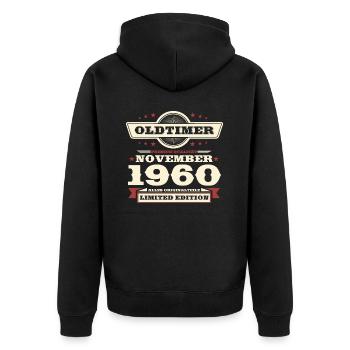 63e anniversaire Vintage Novembre Vintage des années 1960 - Veste à capuche bio Premium Unisexe - noir - Dos - Nico (187cm)