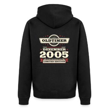 18. Geburtstag Oldtimer Dezember Jahrgang 2005 - Unisex Premium Bio Zip Hoodie - Schwarz - Hinten - Nico (187cm)