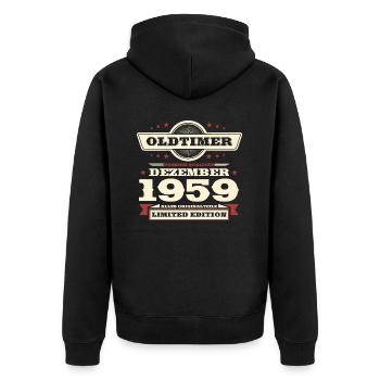 64. Geburtstag Oldtimer Dezember Jahrgang 1959 - Unisex Premium Bio Zip Hoodie - Schwarz - Hinten - Nico (187cm)
