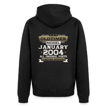 20. Geburtstag Oldtimer Januar Jahrgang 2004 - Unisex Premium Bio Zip Hoodie - Schwarz - Hinten - Nico (187cm)