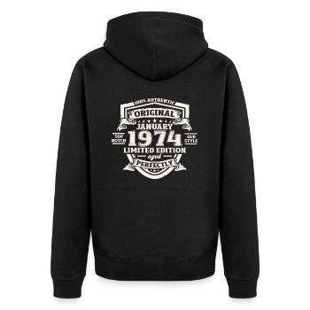 50th Birthday January Vintage 1974 Original - Unisex Premium Organic Zip Hoodie - black - Back - Nico (187cm)