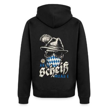 Grantler An Scheiss muas i, Festzelt, Bier & Gaudi - Unisex Premium Bio Zip Hoodie - Schwarz - Hinten - Nico (187cm)