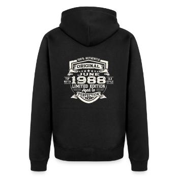 35e anniversaire Juin Millésime 1988 Bouclier Original - Veste à capuche bio Premium Unisexe - noir - Dos - Nico (187cm)