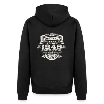 75e anniversaire Juin Millésime 1948 Bouclier original - Veste à capuche bio Premium Unisexe - noir - Dos - Nico (187cm)
