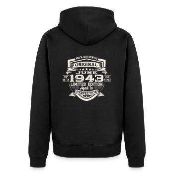80e anniversaire Juin Millésime 1943 Bouclier original - Veste à capuche bio Premium Unisexe - noir - Dos - Nico (187cm)