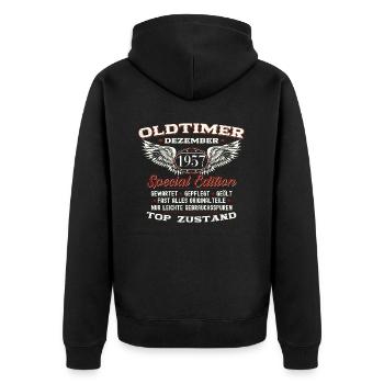 66. Geburtstag Oldtimer Dezember Jahrgang 1957 - Unisex Premium Bio Zip Hoodie - Schwarz - Hinten - Nico (187cm)