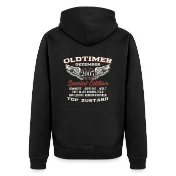 18. Geburtstag Oldtimer Dezember Jahrgang 2005 - Unisex Premium Bio Zip Hoodie - Schwarz - Hinten - Nico (187cm)