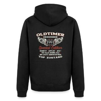 32. Geburtstag Oldtimer Dezember Jahrgang 1991 - Unisex Premium Bio Zip Hoodie - Schwarz - Hinten - Nico (187cm)