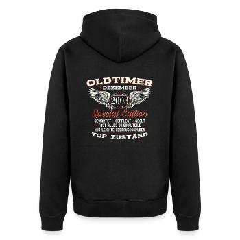20. Geburtstag Oldtimer Dezember Jahrgang 2003 - Unisex Premium Bio Zip Hoodie - Schwarz - Hinten - Nico (187cm)