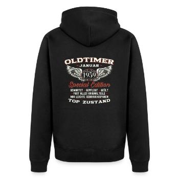 65. Geburtstag Mann Oldtimer Januar Jahrgang 1959 - Unisex Premium Bio Zip Hoodie - Schwarz - Hinten - Nico (187cm)