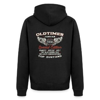 18. Geburtstag Oldtimer Januar Jahrgang 2006 - Unisex Premium Bio Zip Hoodie - Schwarz - Hinten - Nico (187cm)