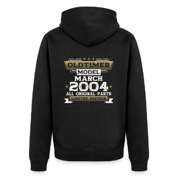 20. Geburtstag Oldtimer März Jahrgang 2004 - Unisex Premium Bio Zip Hoodie - Schwarz - Hinten - Nico (187cm)