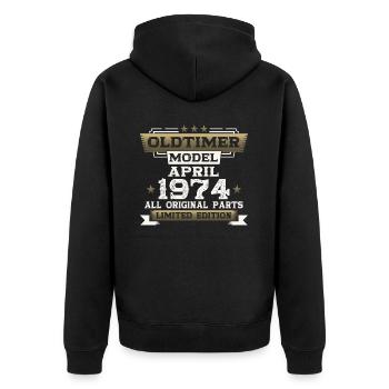 50th Birthday Man Vintage April Vintage 1974 - Unisex Premium Organic Zip Hoodie - black - Back - Nico (187cm)