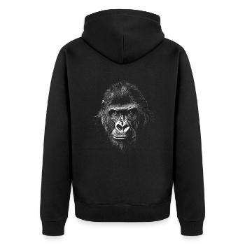 Gorilla Portrait Wildlife Wildtier Dschungel Affe - Unisex Premium Bio Zip Hoodie - Schwarz - Hinten - Nico (187cm)