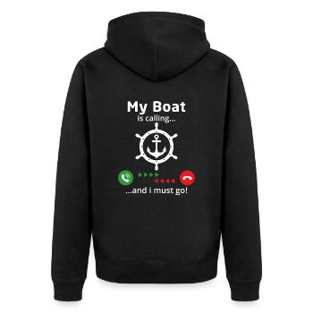 Mein Boot ruft und ich muss gehen - Unisex Premium Bio Zip Hoodie - Schwarz - Hinten - Nico (187cm)