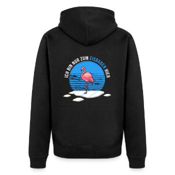 Winterbaden Winterbader-Flamingo geht Eisbaden - Unisex Premium Bio Zip Hoodie - Schwarz - Hinten - Nico (187cm)