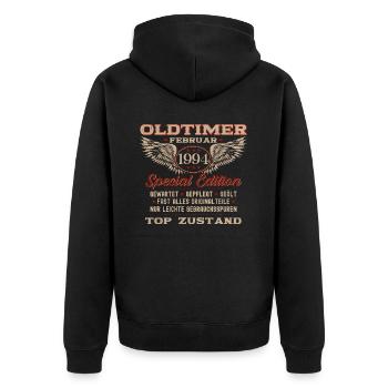 30. Geburtstag Oldtimer Februar Jahrgang 1994 - Unisex Premium Bio Zip Hoodie - Schwarz - Hinten - Nico (187cm)