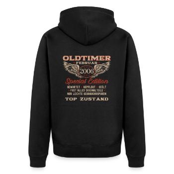 18. Geburtstag Oldtimer Februar Jahrgang 2006 - Unisex Premium Bio Zip Hoodie - Schwarz - Hinten - Nico (187cm)