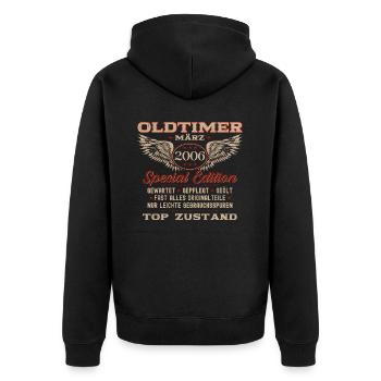 18. Geburtstag Oldtimer März Jahrgang 2006 - Unisex Premium Bio Zip Hoodie - Schwarz - Hinten - Nico (187cm)