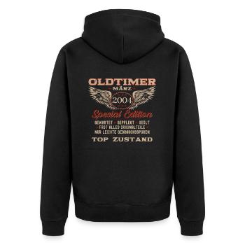 20. Geburtstag Oldtimer März Jahrgang 2004 - Unisex Premium Bio Zip Hoodie - Schwarz - Hinten - Nico (187cm)