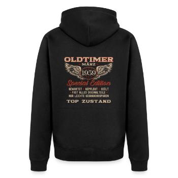 65. Geburtstag Oldtimer März Jahrgang 1959 - Unisex Premium Bio Zip Hoodie - Schwarz - Hinten - Nico (187cm)