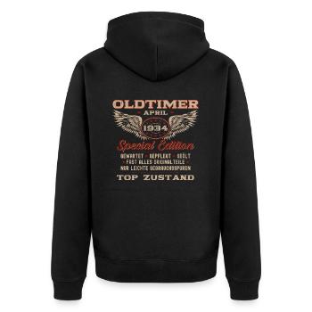 90e anniversaire homme Vintage avril Vintage 1934 - Veste à capuche bio Premium Unisexe - noir - Dos - Nico (187cm)