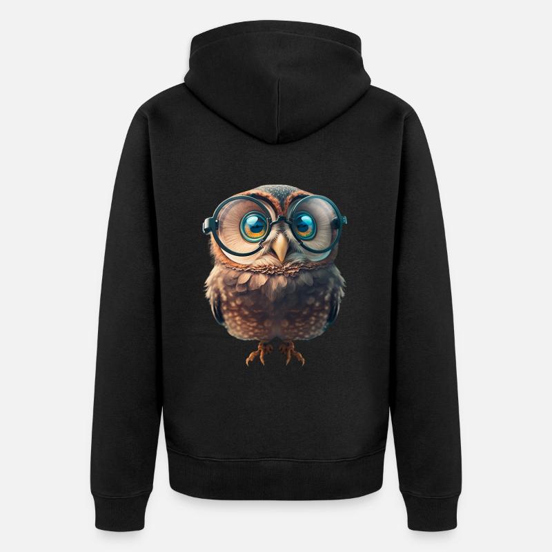 Niedliche Eule mit großer Brille - Unisex Premium Bio Zip Hoodie - Schwarz