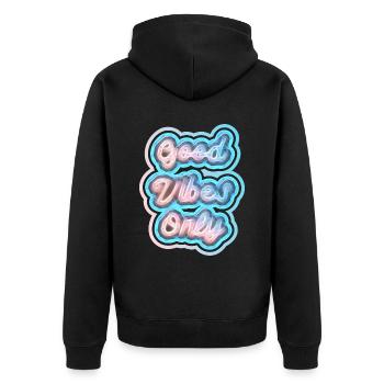 Good Vibes 1 (R) - Unisex Premium Organic Zip Hoodie - black - Back - Nico (187cm)