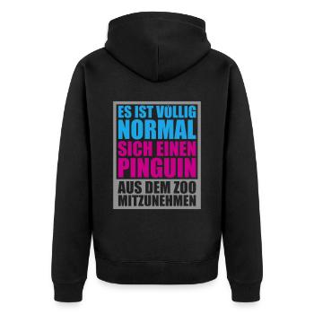 normal pinguin zoo mitnehmen | Farben änderbar - Unisex Premium Bio Zip Hoodie - Schwarz - Hinten - Nico (187cm)