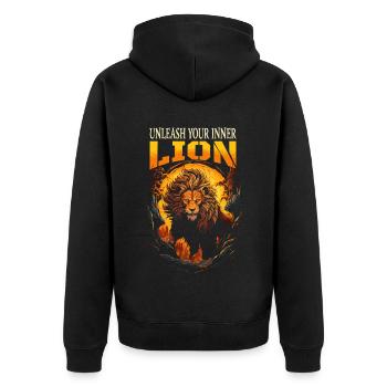 Lion, Tête de lion, Fort, Sauvage, Orgueilleux, Courageux, Royal - Veste à capuche bio Premium Unisexe - noir - Dos - Nico (187cm)