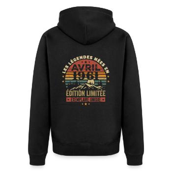 Die Legenden wurden im April 1961 geboren, Geschenk 1961 - Unisex Premium Bio Zip Hoodie - Schwarz - Hinten - Nico (187cm)