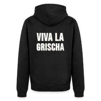 Viva la Grischa - es lebe Graubünden Geschenk - Unisex Premium Bio Zip Hoodie - Schwarz - Hinten - Nico (187cm)