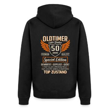 50. Geburtstag 50 Jahre Einzigartiger Oldtimer - Unisex Premium Bio Zip Hoodie - Schwarz - Hinten - Nico (187cm)