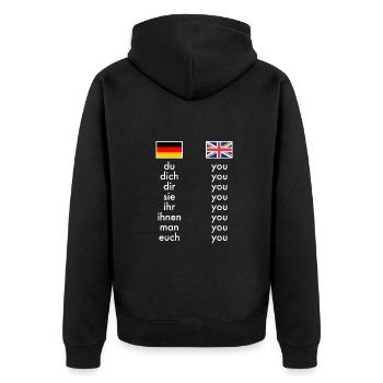 Anglais Allemand Apprentissage de la grammaire Professeurs drôles - Veste à capuche bio Premium Unisexe - noir - Dos - Nico (187cm)