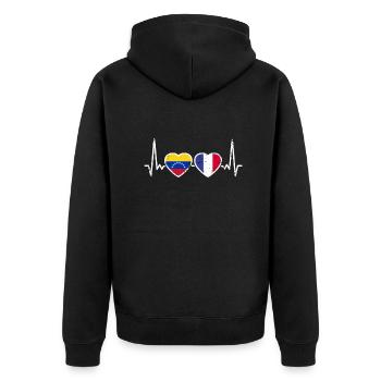Venezuela Frankreich Herzschlag Flagge Venezolaner - Unisex Premium Bio Zip Hoodie - Schwarz - Hinten - Nico (187cm)