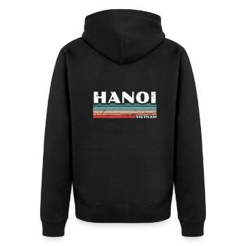 Hanoi Vietnam Vintage Vietnamesische Vietnamese - Unisex Premium Bio Zip Hoodie - Schwarz - Hinten - Nico (187cm)