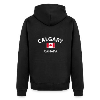 Calgary Kanada Kanadische Flagge Kanadier - Unisex Premium Bio Zip Hoodie - Schwarz - Hinten - Nico (187cm)