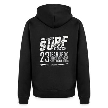Surftrainer Wellenreiter Teahupoo Tahiti - Unisex Premium Bio Zip Hoodie - Schwarz - Hinten - Nico (187cm)