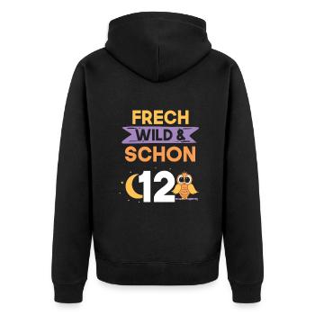 12 Jahre Geburtstag Junge Mädchen Eule - Unisex Premium Bio Zip Hoodie - Schwarz - Hinten - Nico (187cm)