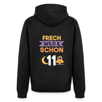 11 Jahre Geburtstag Junge Mädchen Eule - Unisex Premium Bio Zip Hoodie - Schwarz - Hinten - Nico (187cm)