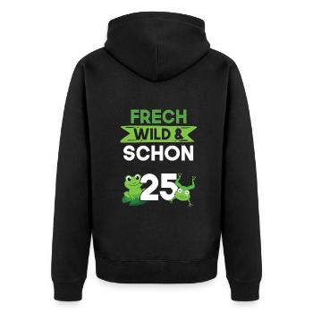 Geschenk 25 Jahre Geburtstag Frosch - Unisex Premium Bio Zip Hoodie - Schwarz - Hinten - Nico (187cm)