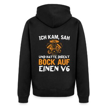 6 Zylinder Tuner Tuning V6 - Unisex Premium Bio Zip Hoodie - Schwarz - Hinten - Nico (187cm)