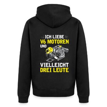6 Zylinder Tuner Tuning V6 - Unisex Premium Bio Zip Hoodie - Schwarz - Hinten - Nico (187cm)