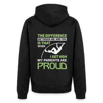 the difference between me and you pole vault - Unisex Premium Bio Zip Hoodie - Schwarz - Hinten - Nico (187cm)