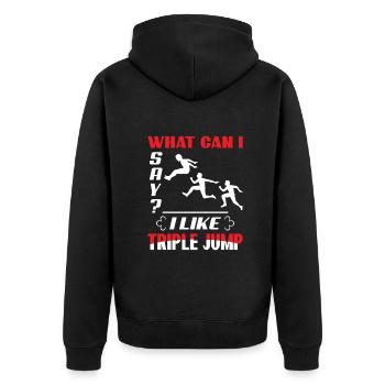 What Can I Say I Like Tripple Jump - Unisex Premium Bio Zip Hoodie - Schwarz - Hinten - Nico (187cm)